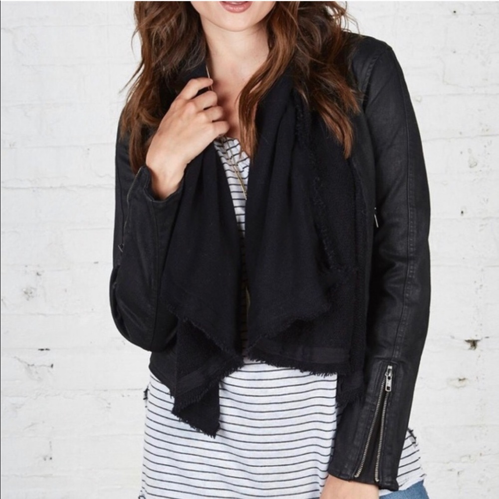 Free People cropped denim moto jacket